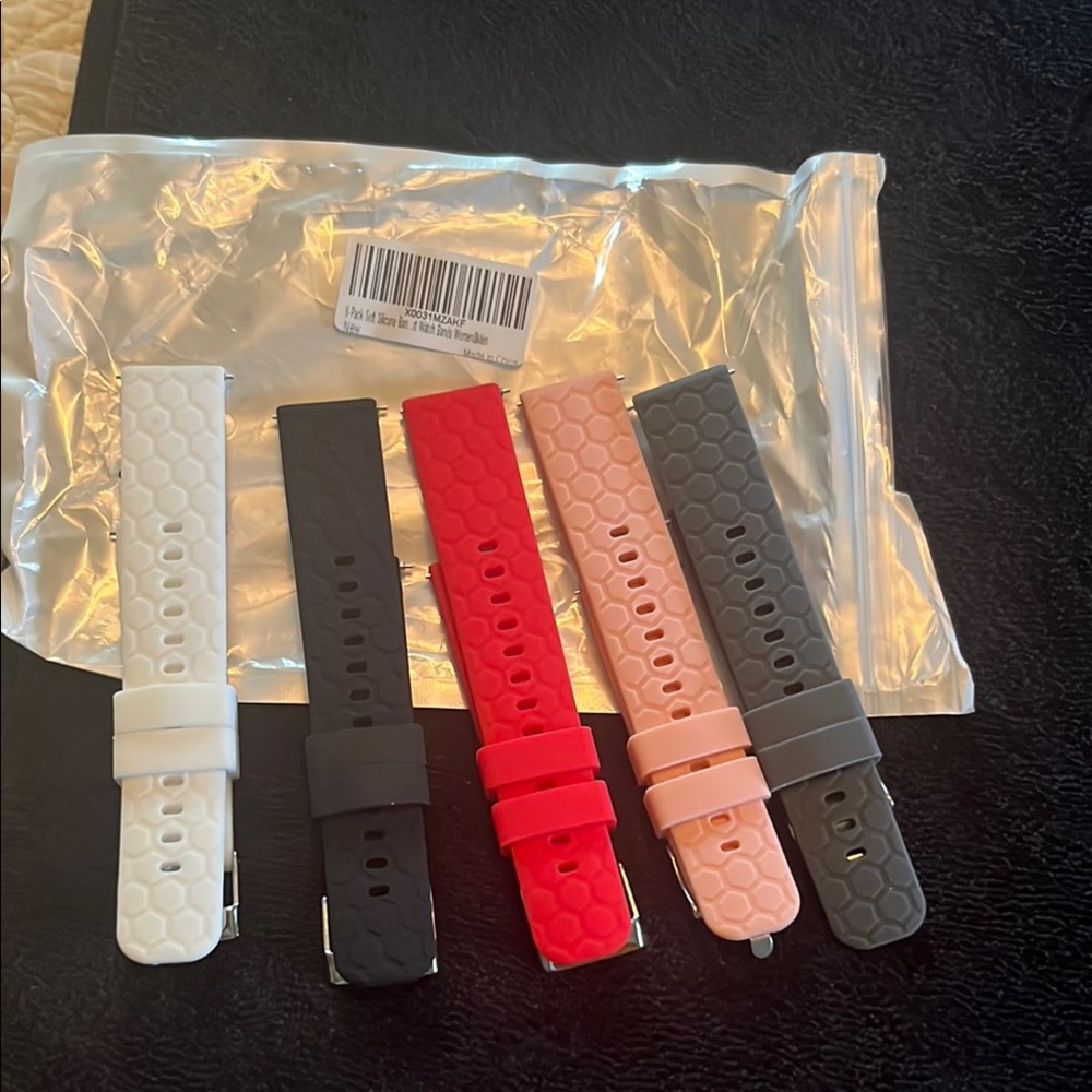 Silicone Watch Band Set - Black, Red, White, Pink, Gray